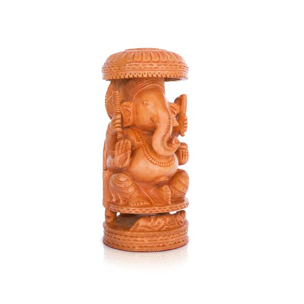 Ganesh Murti With Umbrella - 10 x 4.5 Inches | Wooden Statue  Vinayaka Statue Sitting On Chowki for Pooja Supply