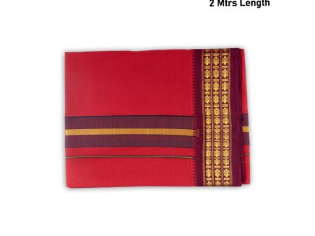 Veshti - 2 Mtrs | 3 Line Rudraksha Border Dhoti  Red Colour Vesti for Men Online