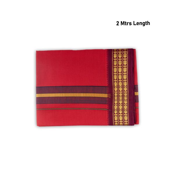 Veshti - 2 Mtrs | 3 Line Rudraksha Border Dhoti  Red Colour Vesti for Men Online