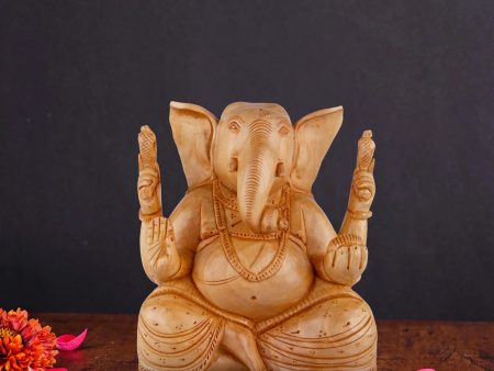 Big Ear Ganesh Murti - 5 x 4.5 Inches | Wooden Statue  Ganapati Idol  Vinayagar Statue for Home Decor Sale