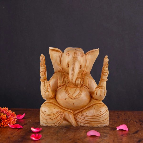 Big Ear Ganesh Murti - 5 x 4.5 Inches | Wooden Statue  Ganapati Idol  Vinayagar Statue for Home Decor Sale