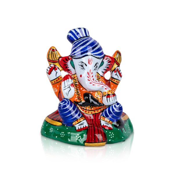 Ganesh Murti - 3 x 4.5 Inches | Painted Ganpati Murti  Sitting Ganpati Idol  Metal Vinayaka Statue for Pooja Online Sale