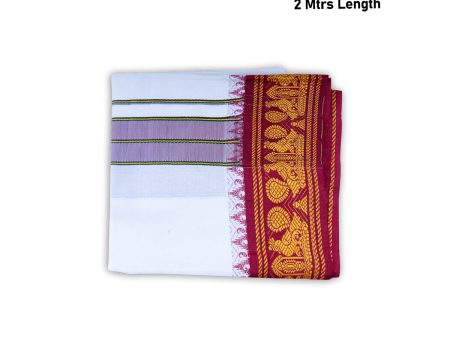 Veshti - 2 Mtrs | 5 Inches Jacquard Korvai Border Dhoti  White Colour Vesti for Men on Sale