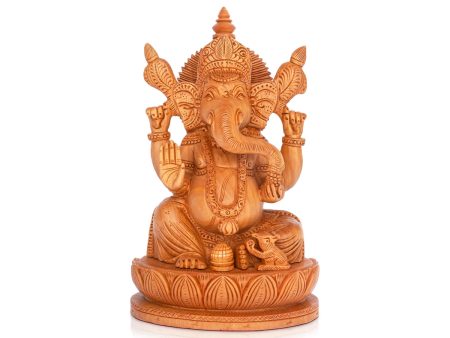 Ganesh Murti - 8 x 5.5 Inches | Wooden Statue  Ganapati Idol Sitting On Kamal Base  Vinayagar Statue for Pooja Online Hot Sale