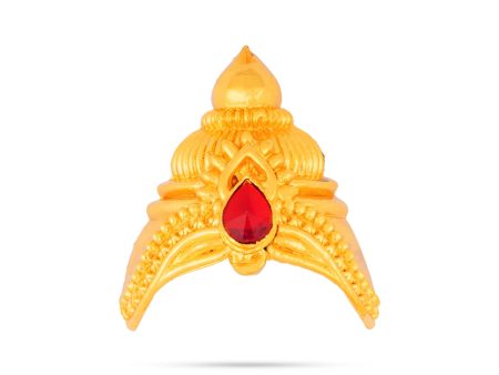 Half Crown - 2.5 x 2.5 Inches | Gold Polish Half Turban  Single Stone Half Kiridam  Half Mukut for Deity For Sale