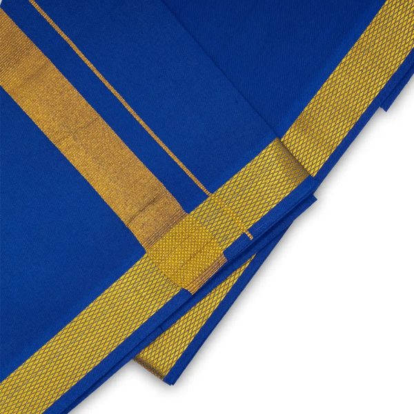 Veshti - 2 Mtrs | Jari Border Dhoti  Blue Colour Vesti for Men Online Sale