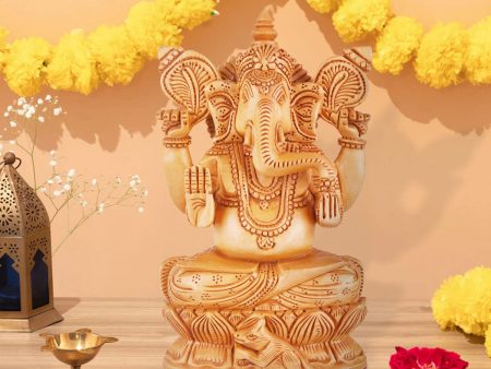 Ganesh Murti - 9 x 5 Inches | Wooden Statue  Sitting Vinayaka Statue  Ganpati Murti for Pooja Fashion