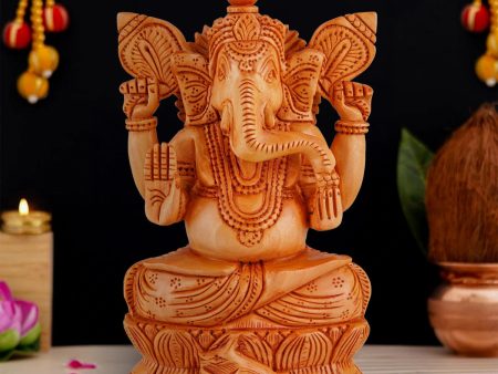 Ganesh Murti - 6 x 4 Inches | Wooden Statue  Sitting Vinayaka Statue  Ganpati Murti for Pooja For Discount