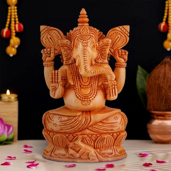 Ganesh Murti - 6 x 4 Inches | Wooden Statue  Sitting Vinayaka Statue  Ganpati Murti for Pooja For Discount