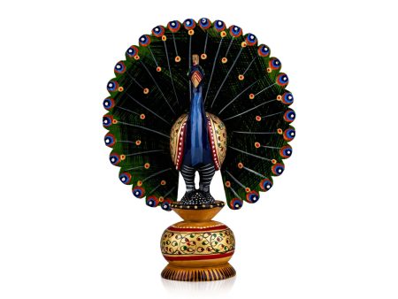 Chatter Peacock Statue - 8 x 6 Inches | Painted Peacock Idol  Wooden Statue for Home Decor Online Hot Sale