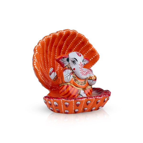 Painted Ganesh Murti - 4 x 3.5 Inches | Aluminium Vinayagar Statue  Shell Ganesha Statue for Pooja Discount