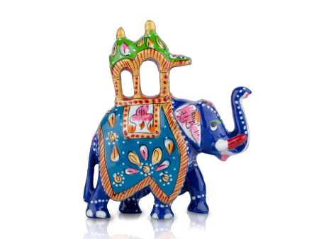 Elephant Statue - 3 x 2.5 Inches | Aluminium Ambari Elephant  Painted Elephant Sculpture for Home Decor Supply