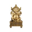 Ganesh Murti - 10 x 6 Inches | Marble Dust Murti  Gold Antique Polish Ganapati Idol Sitting On Chowki for Pooja Online