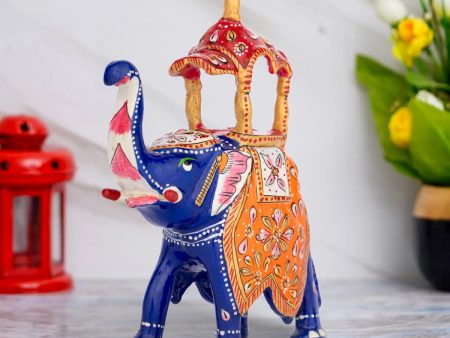 Elephant Statue - 5 x 4 Inches | Aluminium Ambari Elephant  Painted Elephant Sculpture for Home Decor Discount