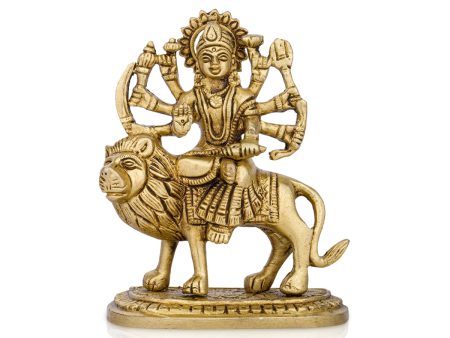 Durga Idol Sitting On Lion With Base - 3.5 x 2.5 Inches | Antique Brass Idol  Durga Murti With 8 Hands for Pooja Online now