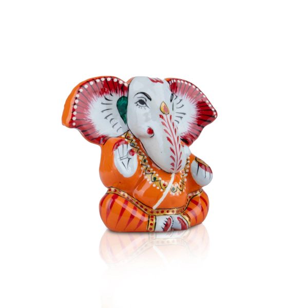 Painted Ganesh Murti - 3 x 3.25 Inches | Aluminium Vinayagar Statue  Big Ear Ganesha Statue for Pooja For Discount