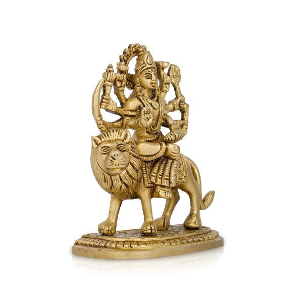 Durga Idol Sitting On Lion With Base - 3.5 x 2.5 Inches | Antique Brass Idol  Durga Murti With 8 Hands for Pooja Online now