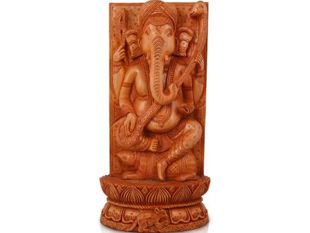 Ganesh Murti - 16 x 9 Inches | Wooden Statue  Double Side Ganapati Idol  Vinayagar Statue for Pooja For Cheap