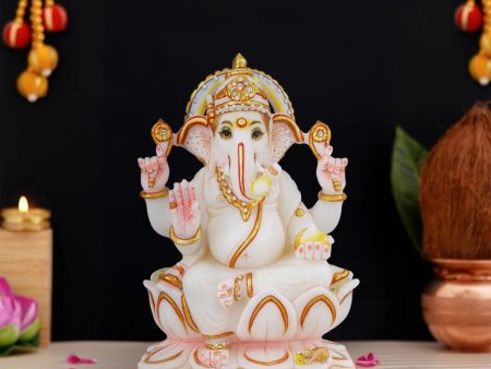 Ganesh Murti - 8 x 5.5 Inches | Vinayagar Statue  Marble Dust Murti  Painted Ganpati Statue for Pooja For Cheap