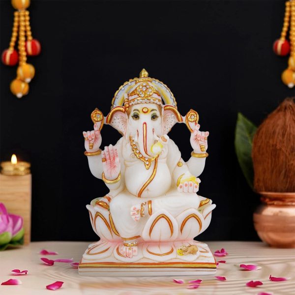 Ganesh Murti - 8 x 5.5 Inches | Vinayagar Statue  Marble Dust Murti  Painted Ganpati Statue for Pooja For Cheap