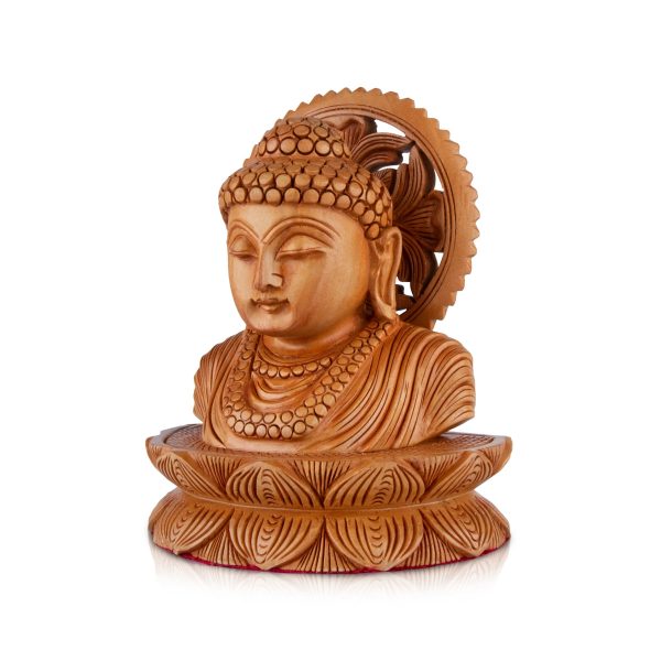 Buddha Bust Statue With Base - 4 x 4 Inches | Wooden Statue  Buddha Idol  Buddha Murti for Pooja on Sale