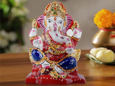 Ganesh Murti - 4 x 2.75 Inches | Aluminium Vinayagar Statue Sitting On Chowki  Painted Ganpati Murti for Pooja Online Sale