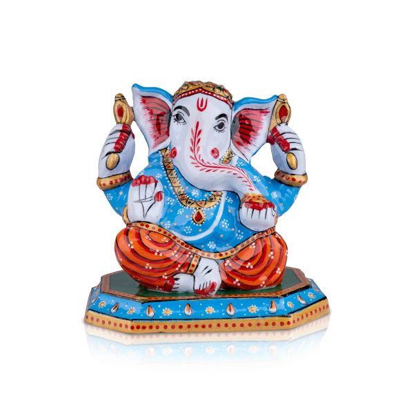 Ganesh Murti - 5 x 5 Inches | Aluminium Vinayagar Statue Sitting On Chowki  Painted Ganpati Murti for Pooja Online Sale