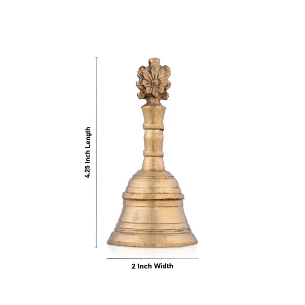 Hand Bell - 4.25 x 2 Inches | Brass Bell  Shankh Chakra Handle Pooja Bell for Home  180 Gms Approx For Sale