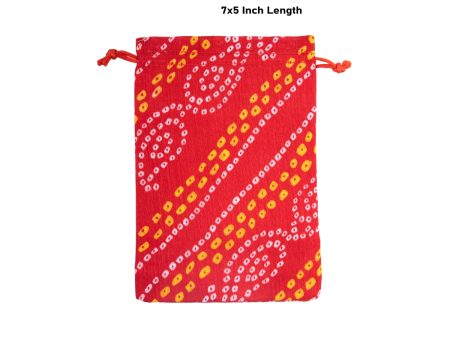 Thamboolam Bag Set - 7 x 5 Inches | 5 Pcs  Bandhej Material Potli Bag  Tambula Bag for Wedding  Assorted Colour For Sale