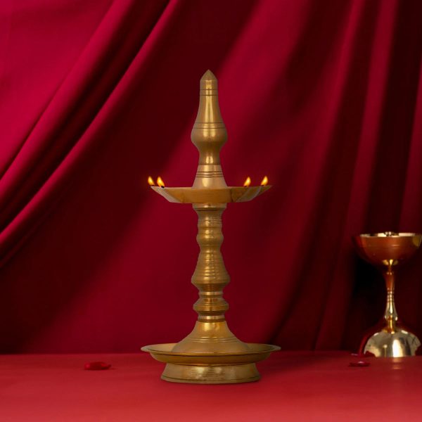 Kerala Lamp - 12 x 5.5 Inches | Brass Nilavilakku  Brass Kuthu Vilakku  Fancy Lamp for Pooja  1.160 Kgs Approx Sale