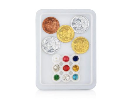 Navaratna Stones With Panchaloha Coin Set | Navgrah Stone  Navratna Gemstones for Pooja Hot on Sale