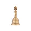 Hand Bell - 4.25 x 2 Inches | Brass Bell  Shankh Chakra Handle Pooja Bell for Home  180 Gms Approx For Sale