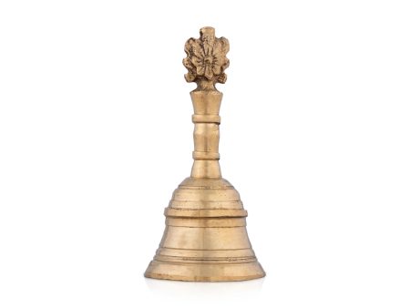 Hand Bell - 4.25 x 2 Inches | Brass Bell  Shankh Chakra Handle Pooja Bell for Home  180 Gms Approx For Sale