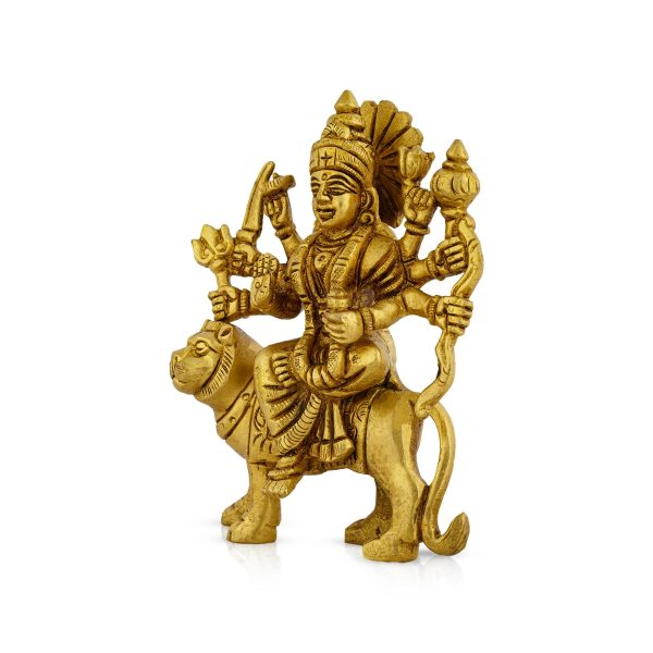 Durga Idol Sitting On Tiger - 4.5 x 3.5 Inches | Antique Brass Idol  Durga Murti for Pooja  490 Gms Approx Discount