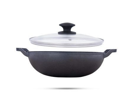 Casting Iron Kadai With Lid - 3.5 x 10.5 Inches | Kadhai  Cast Iron Cookware for Home  3.380 Kgs Approx Sale