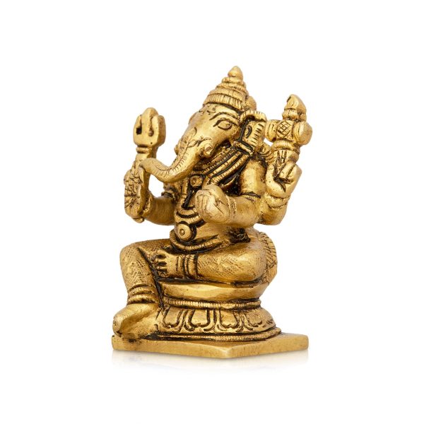 Ganesh Murti - 2 x 4 Inches | Antique Brass Idol  Sitting Ganpati Murti for Pooja  250 Gms Approx Online Hot Sale