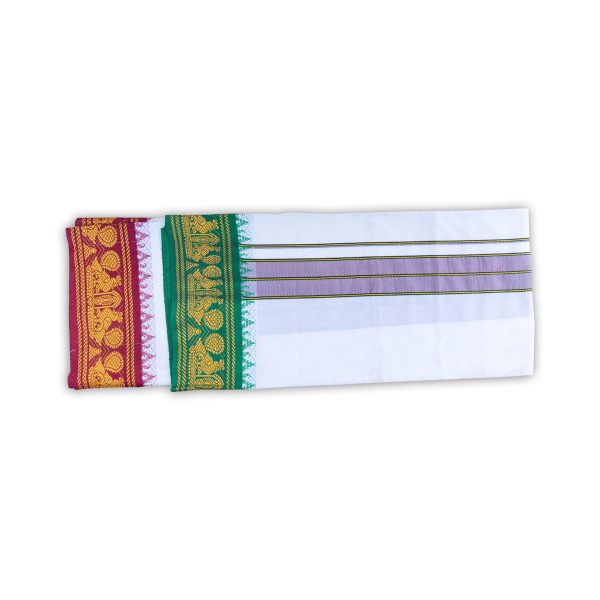 Veshti - 2 Mtrs | 5 Inches Jacquard Korvai Border Dhoti  White Colour Vesti for Men on Sale