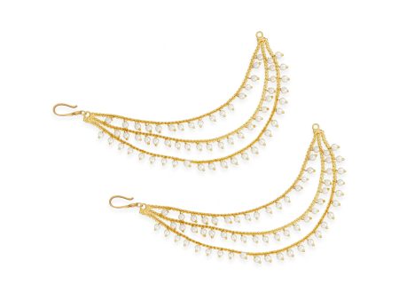 Ear Chain Pair - 6 Inches | 3 Line Moti Beads Earring Chain  Gold Polish Earring Mattal for Women For Sale