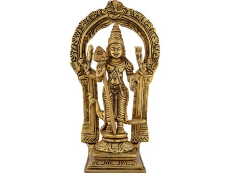 Murugan Statue With Arch - 7.5 x 4 Inches | Antique Brass Idol  Standing Kartikeya Statue for Pooja  895 Gms Supply