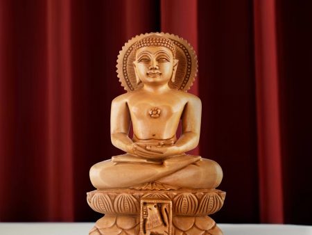 Mahavir Swami - 8 x 5 Inches | Mahaveer Swami  Wooden Statue  Lord Mahaveer for Pooja Sale