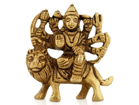 Durga Idol Sitting On Lion With 8 Hands - 2.5 x 2.5 Inches | Antique Brass Idol  Durga Statue for Pooja  120 Gms Discount