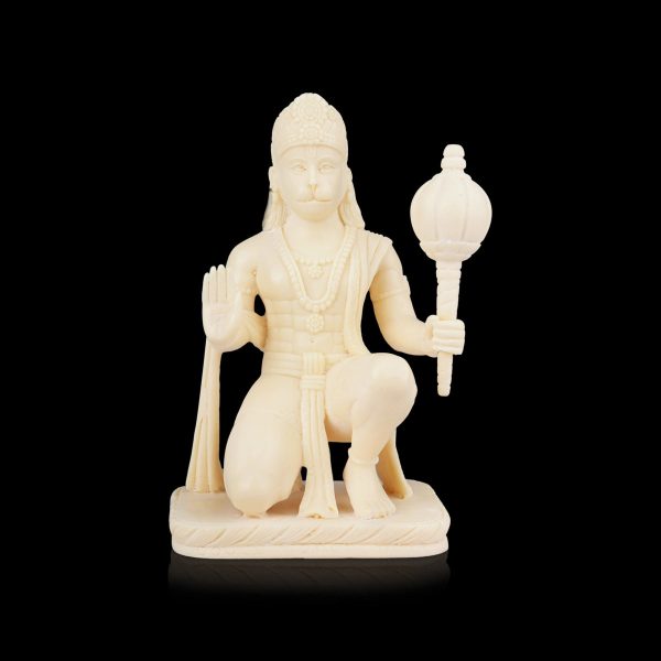 Anjaneya Statue - 7 x 4 Inches | Marble Dust Murti  Sitting Hanuman Statue for Pooja Discount