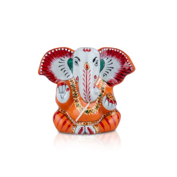 Painted Ganesh Murti - 3 x 3.25 Inches | Aluminium Vinayagar Statue  Big Ear Ganesha Statue for Pooja For Discount