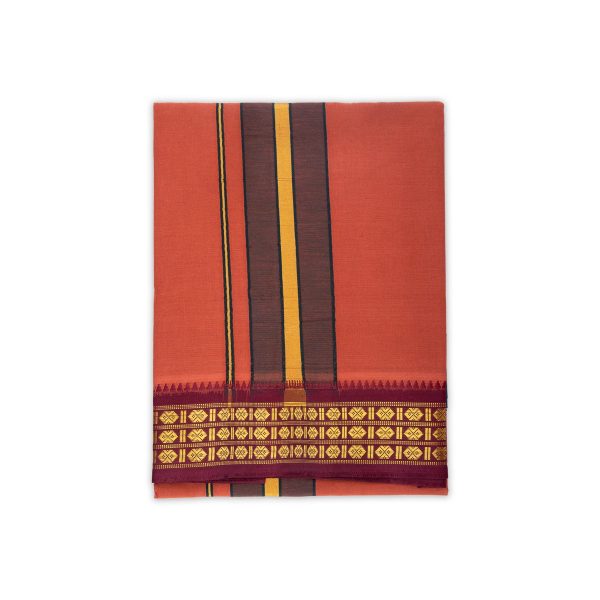 Veshti - 2 Mtrs | 3 Line Rudraksha Border Dhoti  Dark Kavi Colour Vesti for Men on Sale