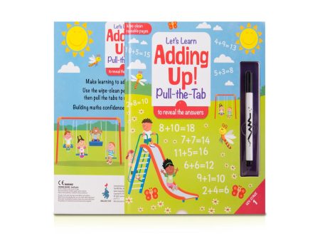 Lets Learn Adding Up Pull The Tab - To Reveal The Answers - English | Wipe Clean Reusable Pages  Childrens Activity Book Cheap