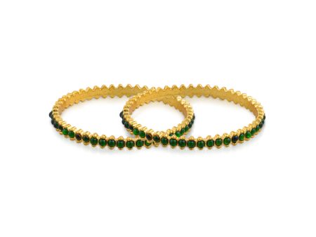 Kemp Stone Bangles Pair - 0.5 x 2.5 Inches | Green Colour Stone Chudi  Bharatanatyam Jewellery for Women For Cheap