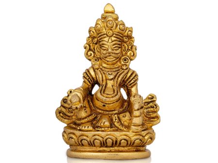 Kuber Statue Sitting On Flower Base - 3 x 2 Inches | Antique Brass Idol  Kuber Murti  Kubera Statue for Pooja Supply