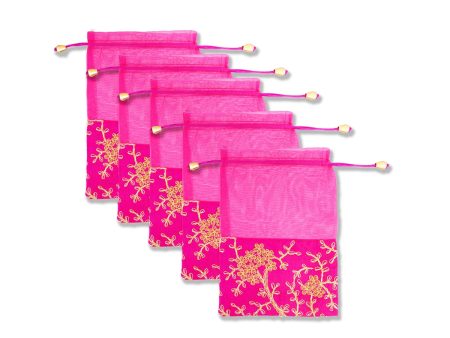 Thambulam Bag Set - 9.5 x 6.5 Inches | 5 Pcs  Embroidery Design Potli Bag  Return Gift Bag  Assorted Colour Discount