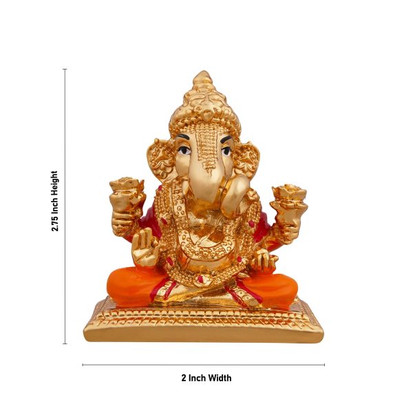 Ganesh Murti Sitting On Bajot - 2.75 x 2 Inches | Metal Gold Polish Vinayaka Statue  Ganpati Statue for Pooja Cheap