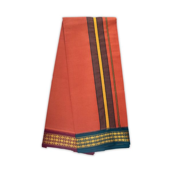 Veshti - 2 Mtrs | 3 Line Rudraksha Border Dhoti  Dark Kavi Colour Vesti for Men on Sale